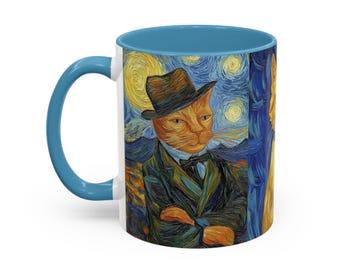 Gatto artistico, "Vincat Van Gogh", tazza da caffè ispirata a Van Gogh, regalo per amanti degli animali, arredamento unico per la casa, tazza per mamma gatta, regalo per veterinari
