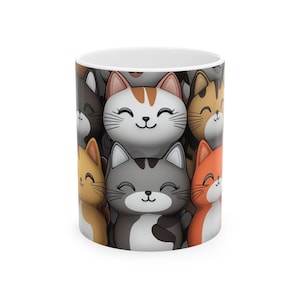 Cute Cat Ceramic Mug - Adorable Kawaii Coffee Cup, Cat Lover Gift, Animal Lover Decor, Tea Mug, Fun Pet Mug