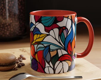 Retro Floral Coffee Mug: Vibrant Art Design, Kitchen Decor