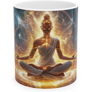 Mystical Meditation Ceramic Mug, Spiritual Coffee Cup, Yoga Gift, Meditation Mug, Zen Decor, Universe Theme