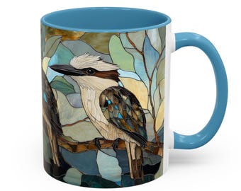 Stained Glass Kookaburra Coffee Mug - Australiana Bird Art