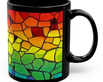 Heldere mok van gebrandschilderd glas - Kleurrijke keramische koffiekop, levendig drinkgerei voor koffieliefhebbers, cadeau voor kunstliefhebbers, 11 oz en 15 oz