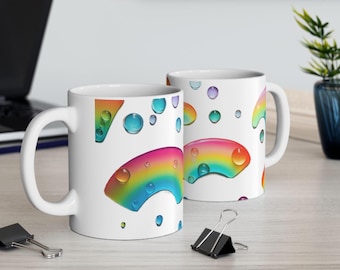 Rainbow Drops Ceramic Mug | Colorful Coffee Cup, Gift