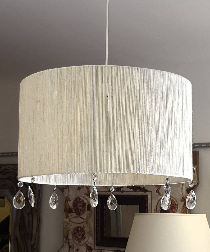 Cylindrical Chandelier In Rope And Crystal Drops Adjule Image 0