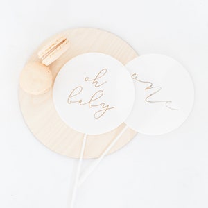 Wooden Oh Baby Round Laser Cut Cake Topper image 2