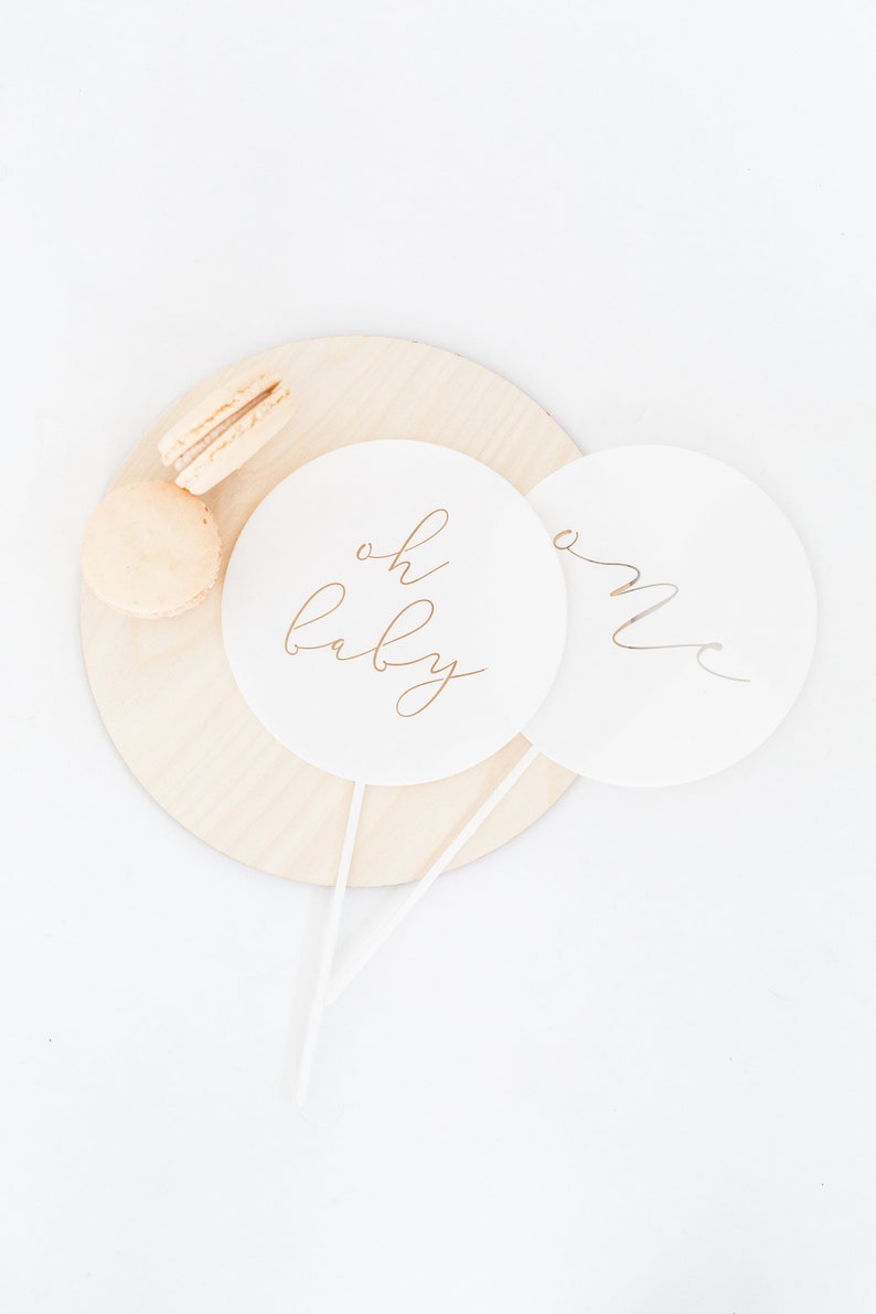 Wooden Oh Baby Round Laser Cut Cake Topper image 2