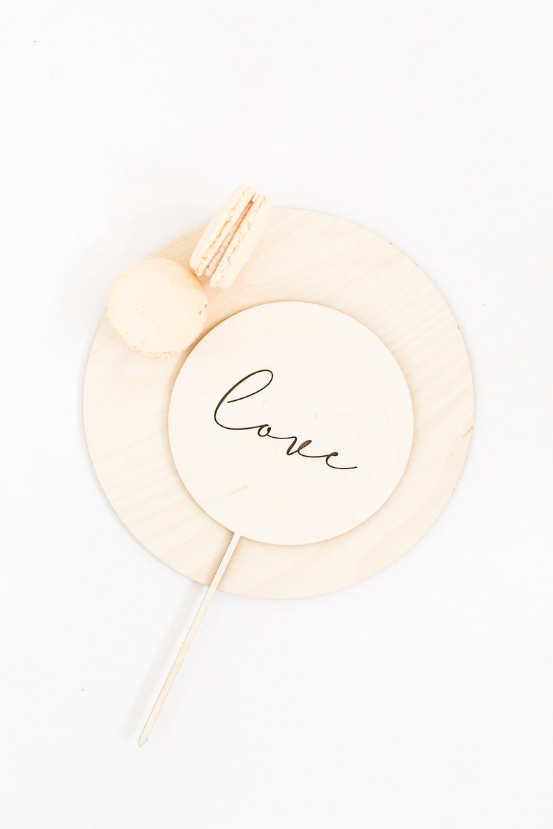 Wooden Love Round Laser Cut Cake Topper image 1