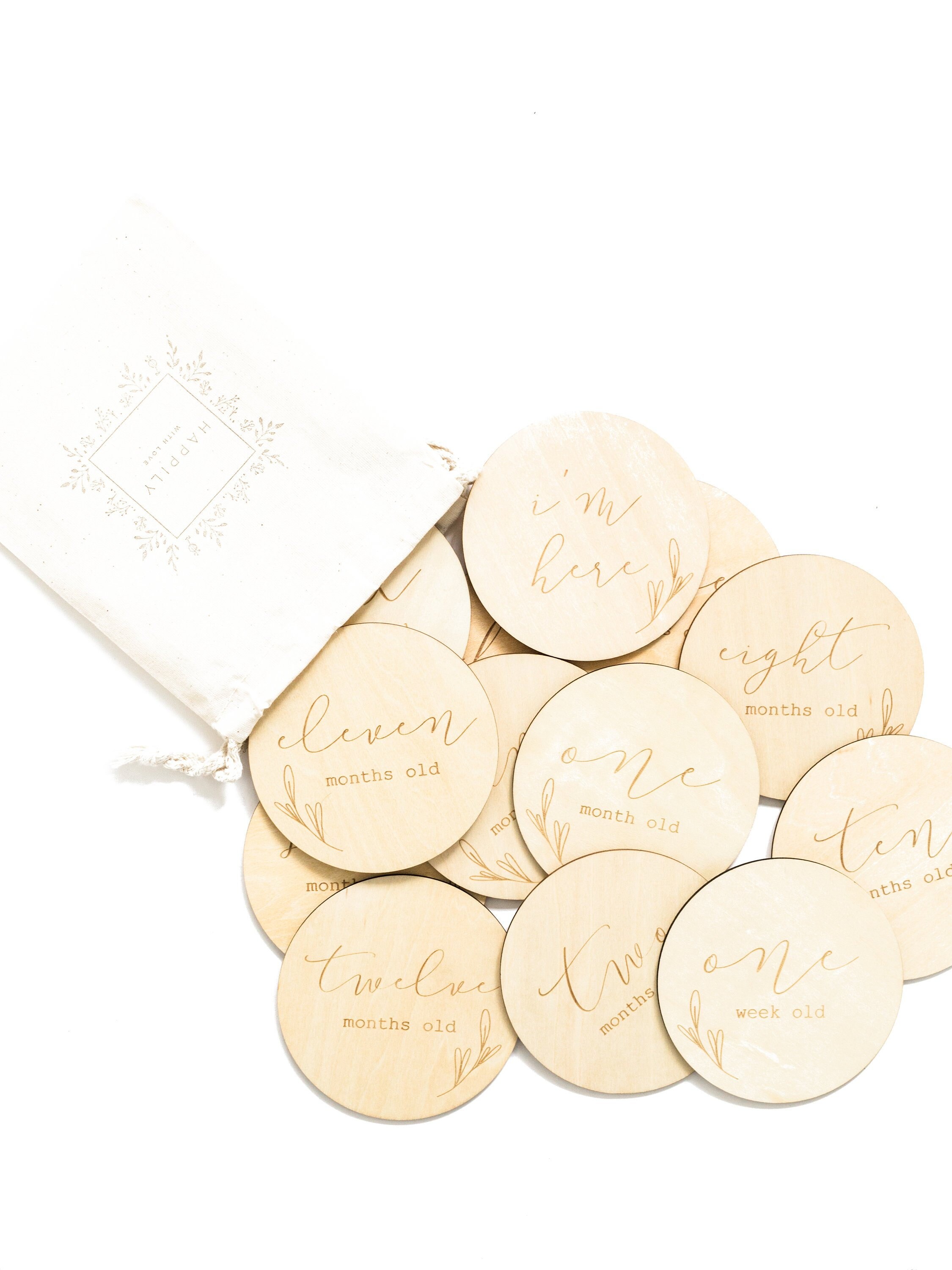 Engraved Baby Monthly Milestone Cards, Set of 14 | Wooden Milestone P…
