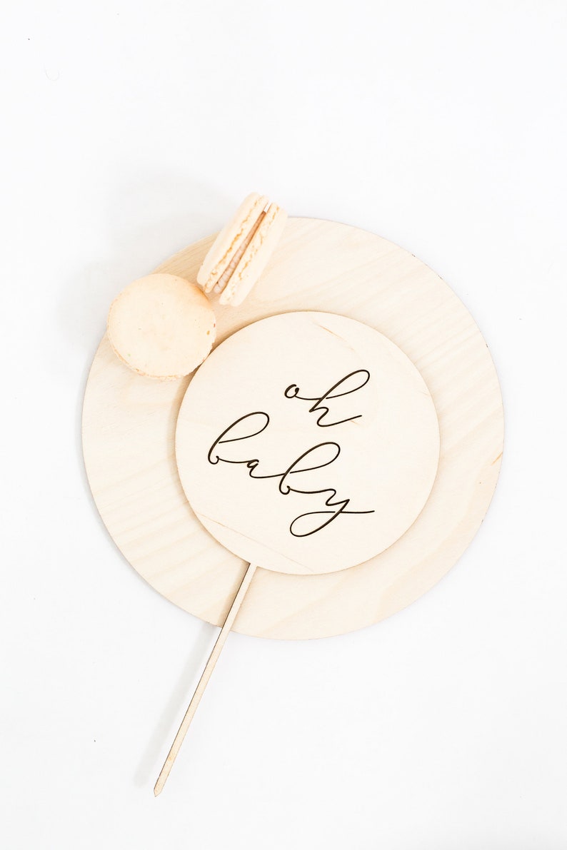 Wooden Oh Baby Round Laser Cut Cake Topper image 1