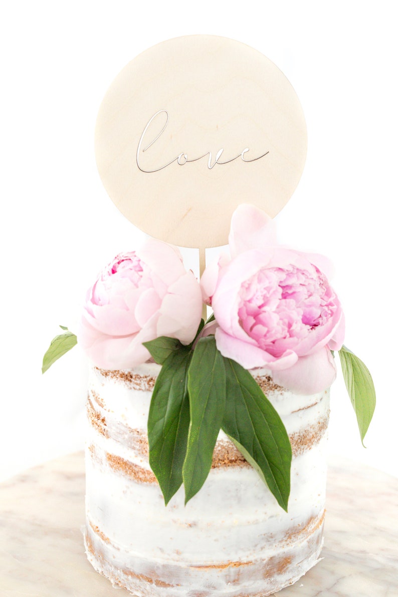 Wooden Love Round Laser Cut Cake Topper image 4