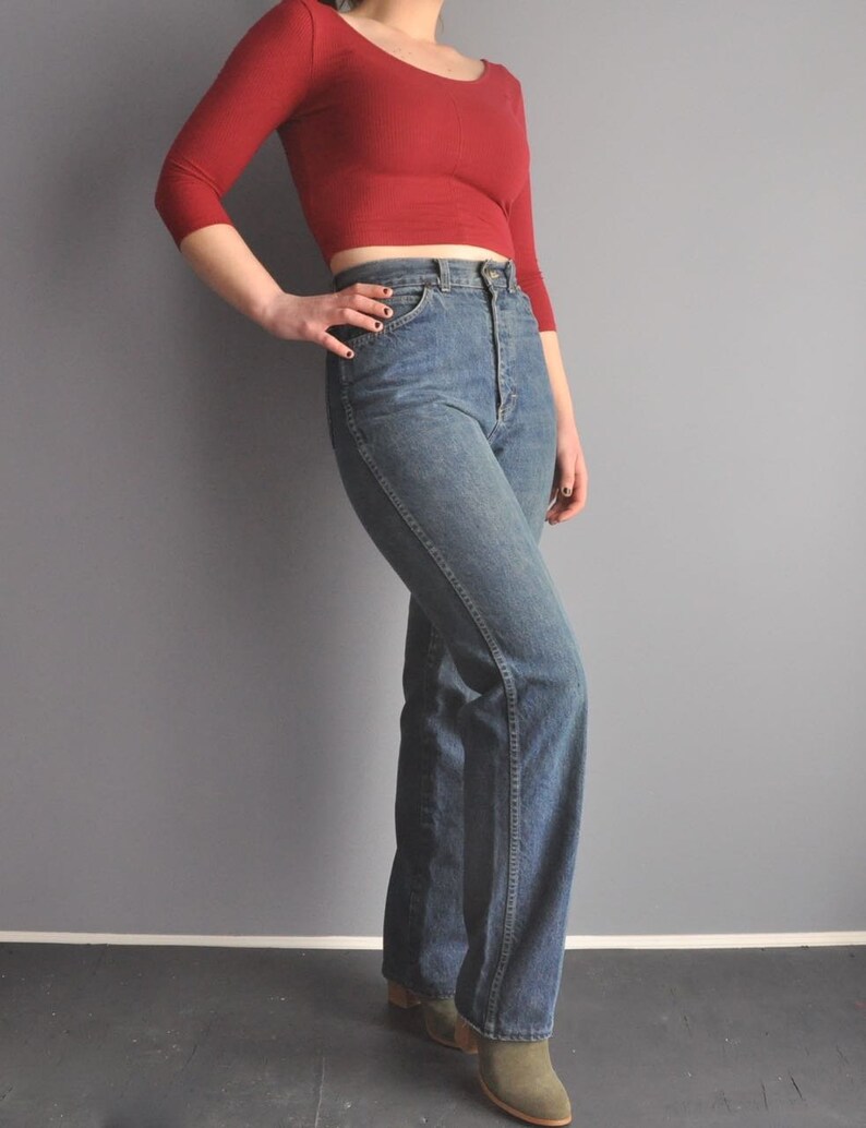 1980s medium wash bottoms size 4 or 6 tall Vintage high waisted jeans Opening Sale 28 inch waist women/'s 80s genuine denim pants