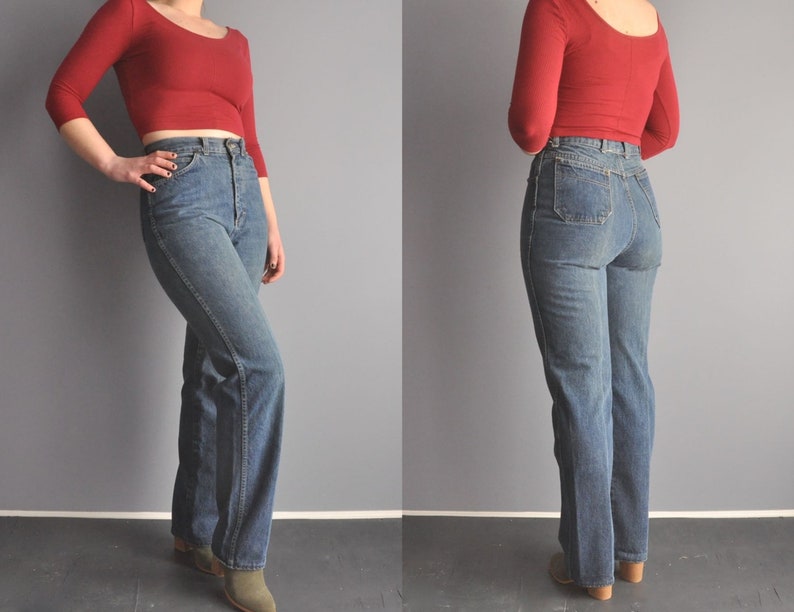 1980s medium wash bottoms size 4 or 6 tall Vintage high waisted jeans Opening Sale 28 inch waist women/'s 80s genuine denim pants