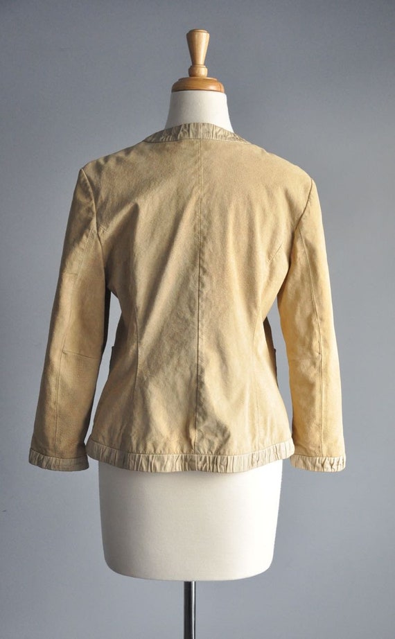 90s tan suede jacket, vintage women button up leather… - Gem