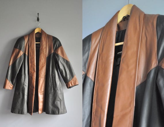 90s long leather jacket, vintage women unique fash