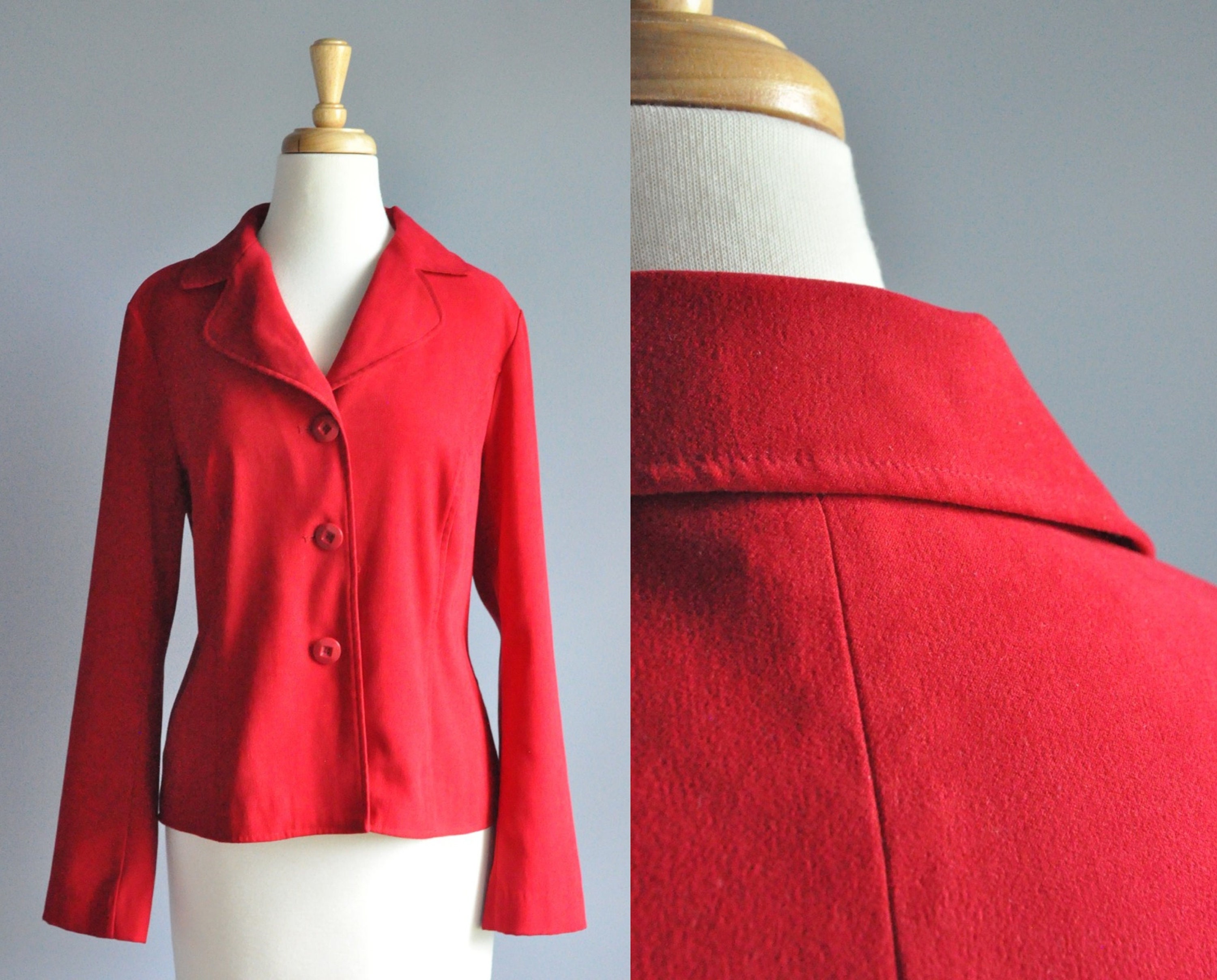 90 Red Button up Shirt Vintage Womens Long Sleeve Collared Etsy