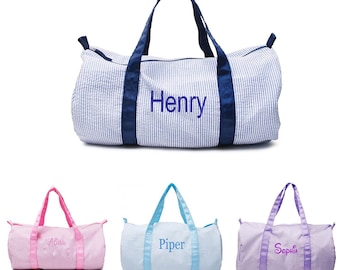 Personalized Seersucker Duffel Bag: Kids Travel, Dance, or Gym Bag