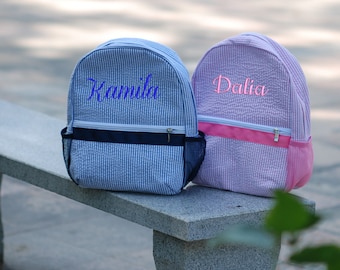 Personalized Toddler Backpack in Seersucker Colors, Classic Cute KidsSchool Bookbag, Flower Girl Gift, Ring Bearer Gift, Back to School