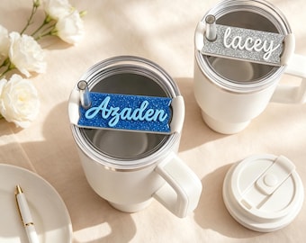 Custom Glitter Name Plate for Stanley Cup | Personalized Tumbler Topper (Handmade)