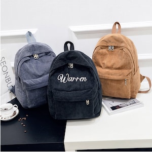 Personalized embroidered backpack, embroidered backpack adult, Corduroy Backpack kids，kids backpack personalized, custom name backpack