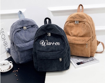 Personalized embroidered backpack, embroidered backpack adult, Corduroy Backpack kids，kids backpack personalized, custom name backpack