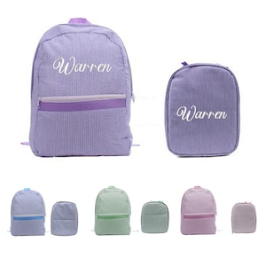 Sacs à dos pour bébé à monogramme, sac à lunch, sacs à dos personnalisés pour tout-petit, sac à dos en seersucker, cartable préscolaire, cartable personnalisé