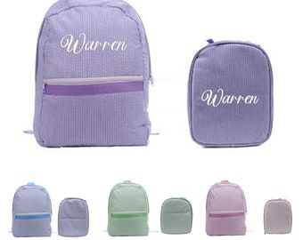 Monogrammed Baby Backpacks, lunch bag、Personalized Toddler Backpacks, Seersucker Backpack, Preschool Book Bag, Personalized School Bag