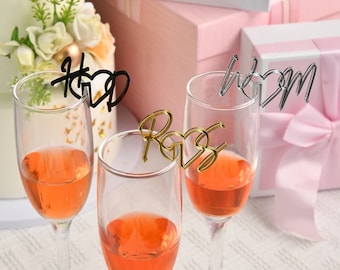 Personalized Acrylic Logo Initial Heart-Shaped Wedding Tag Drink Glass Pendant Cocktail Champagne Trinkets