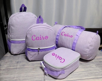 embroidered toddler backpack, custom kids backpack, seersucker backpack kids gift, personalized kids backpack, kids school bag with name