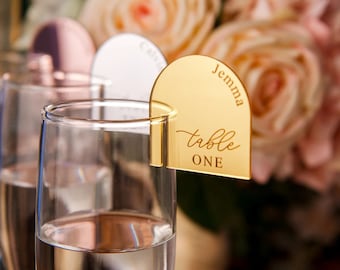 Personalized Acrylic Tags for Wedding, Place Cards with Table Numbers, Glass Marker, Place Setting, Drink Tag