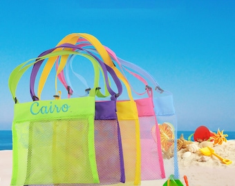 Personalized Seashell Bag,Mesh Tote Bag,Beach Tote,Seashell Mesh Tote,Custom Kids Beach Bag,Personalised Seashell Collection Bag