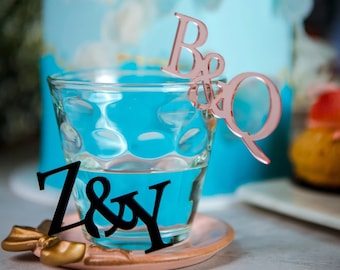 Personalized Acrylic Logo Initial Wedding Tag Drink Glass Pendant Cocktail Champagne Trinkets