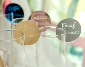 Personalized Acrylic Tags for Wedding, Place Cards with Table Numbers, Glass Marker, Place Setting, Drink Tag