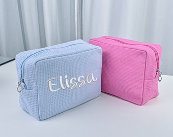 Monogrammed Waffle Cosmetic Bag,Lined makeup bag make up Bag,Personalized Cosmetic Bag,Monogram Graduation Gift,Bridesmaid Gift