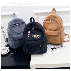 Sac à dos personnalisé pour tout-petit, style brodé à la main en velours côtelé pour garçons et filles, cartable d'école à monogramme personnalisé et sac à dos de voyage