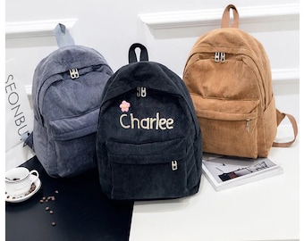 Personalized Toddler Backpack, corduroy Hand Embroidered Style for Boys and Girls, Custom Monogrammed School Bookbag and Travel Backpack