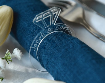 Personalized Napkin Ring, Acrylic Names, Wood Cut Ring Shape, Wedding and Engagement Party Centerpieces