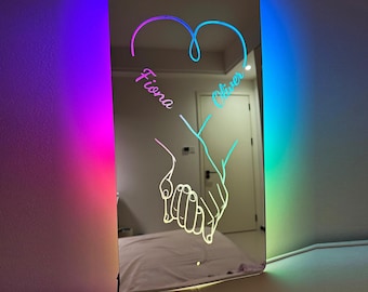 Personalized Holding Hands LED Mirror: Custom Couple Night Light