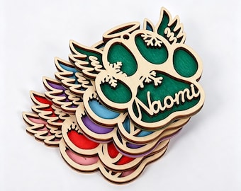 Personalized Wooden Christmas Ornament, Custom Name Holiday Tree Decor, Pet Paw Cat Reindeer Keepsake Gift