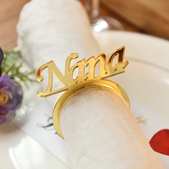 Lot De 5 Ronds De Serviette En Bois Personnalisés - Gravure Laser Noms, Pour Mariage, Décoration De Table