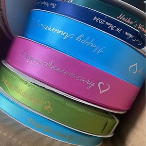 Personalised Satin Ribbon, Gift Wrapping, Birthdays, Weddings, Anniversary, Customised Ribbon, 100yards roll, Corporate Branding Ribbon