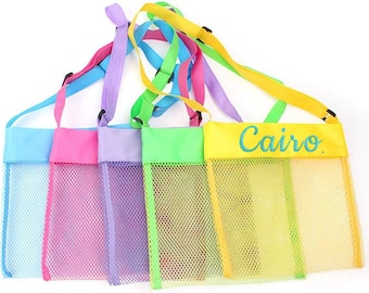 Personalized Kids Sea Shell Bag, Personalized Kids Beach Bag, Beach Shell Mesh Bag, Kids Beach Accessories, Kids Beach Party Favors