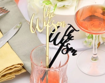 Personalized Drink Stirrers Cocktail Sticks Wedding Drink Tags Name Hand Lettered Calligraphy Stir Swizzle Sticks