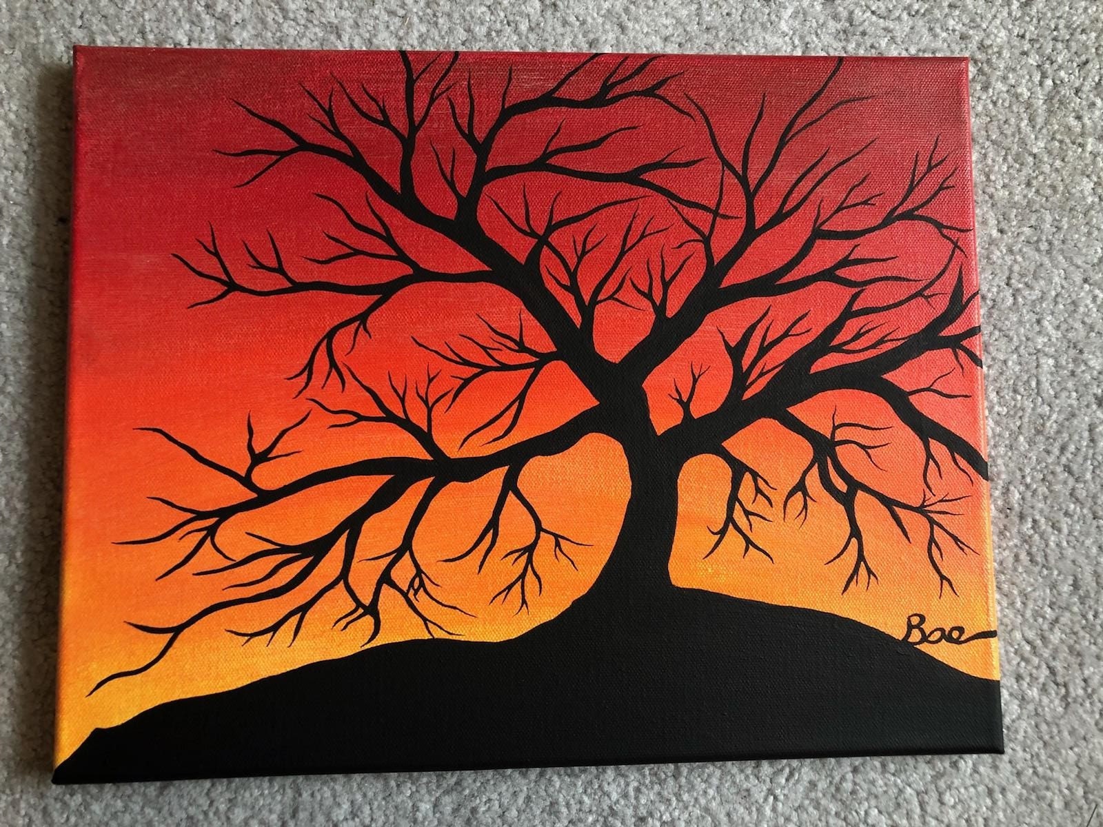 Black Tree Silhouette at Sunset Acrylic Painting on 12 X 12  Etsy