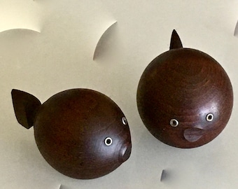 Early 50's Vintage Seldom Seen Danish Teak Salt and Pepper Set Denmark