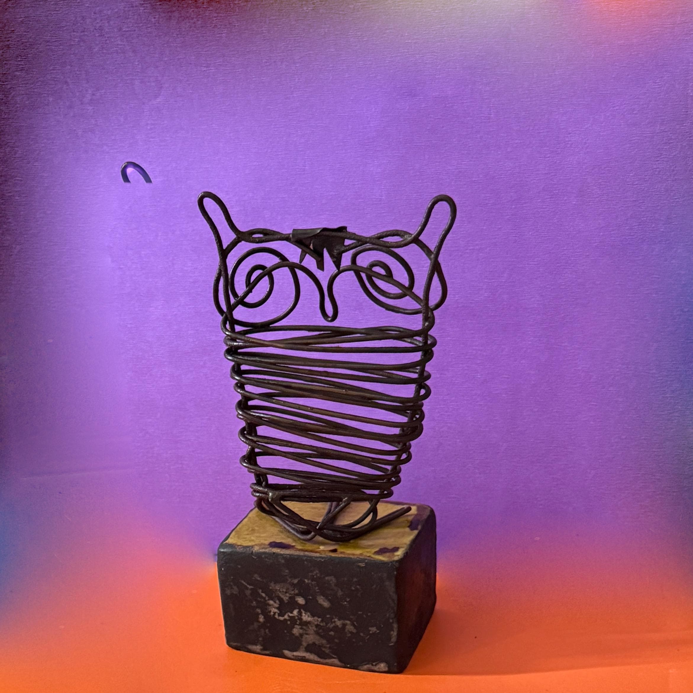 A Vintage Ivo De Santis Metal Owl On Glazed Ceramic Base Sculpture for Rosenthal Netter Italy