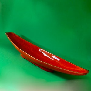 Vintage MIdCentury Large Beautiful Colorful Orange an Gold Footed California Ceramic Tray  Signed & Labeled