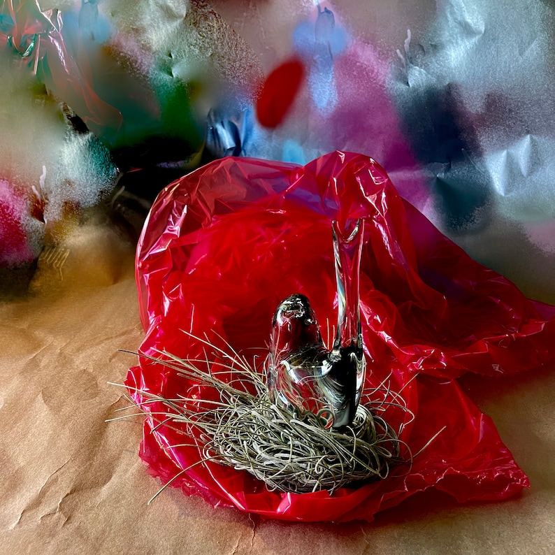 Vintage Large Mid Century Modern Tabletop Glass Decorative Bird