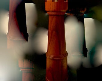 A Large Vintage Teak Mid Century Modern English Pepper Mill Chess figure