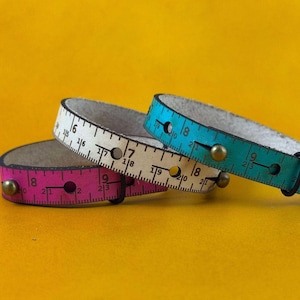 Leather Ruler Bracelet ™ | Craft Supplies & Tools | Sewing and Crochet | SINGLE or DOUBLE Wrap with Inside Engraving Option | Practical Gift