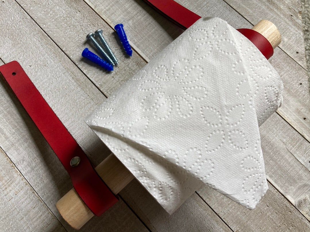 Sleek Leather Toilet Paper Holder Kit With Wooden Dowel Etsy